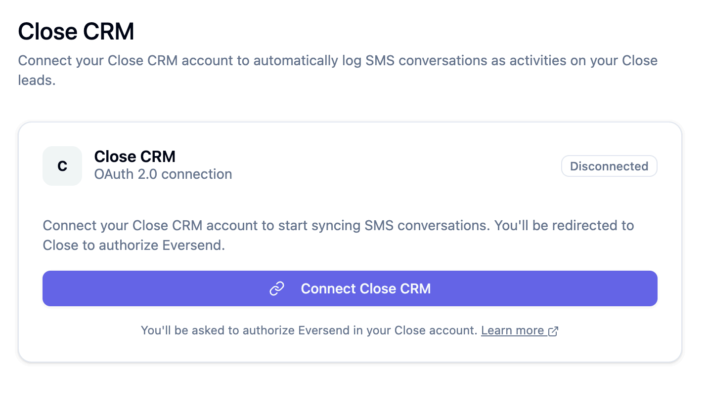 Close CRM integration tile inside EverSend