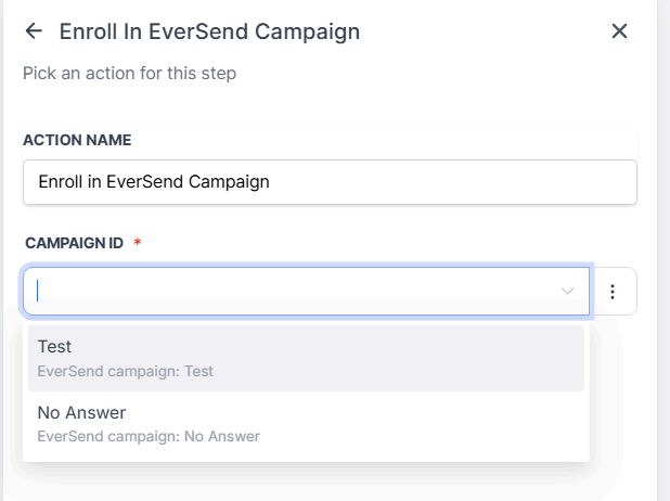 Enroll contact in EverSend Campaign action in GoHighLevel
