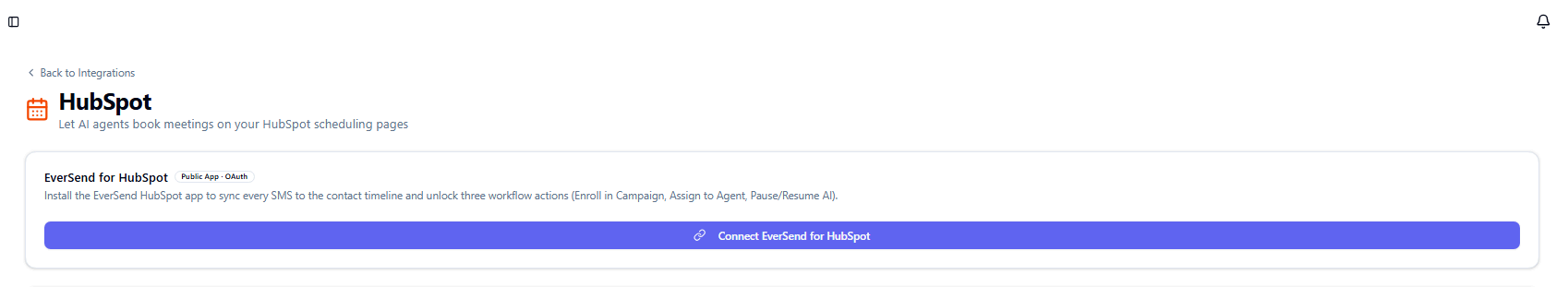HubSpot integration tile in EverSend