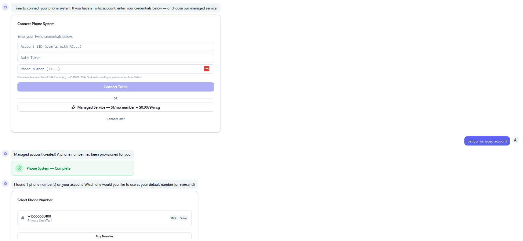 Twilio connection configuration inside EVRSEND